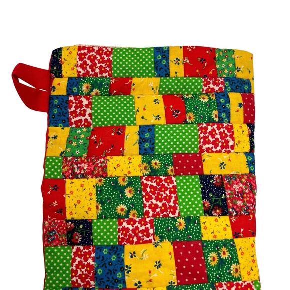 VTG 70s Patchwork Crazy Quilt Stocking Handmade Calico Colorful Christmas Retro - Picture 2 of 13